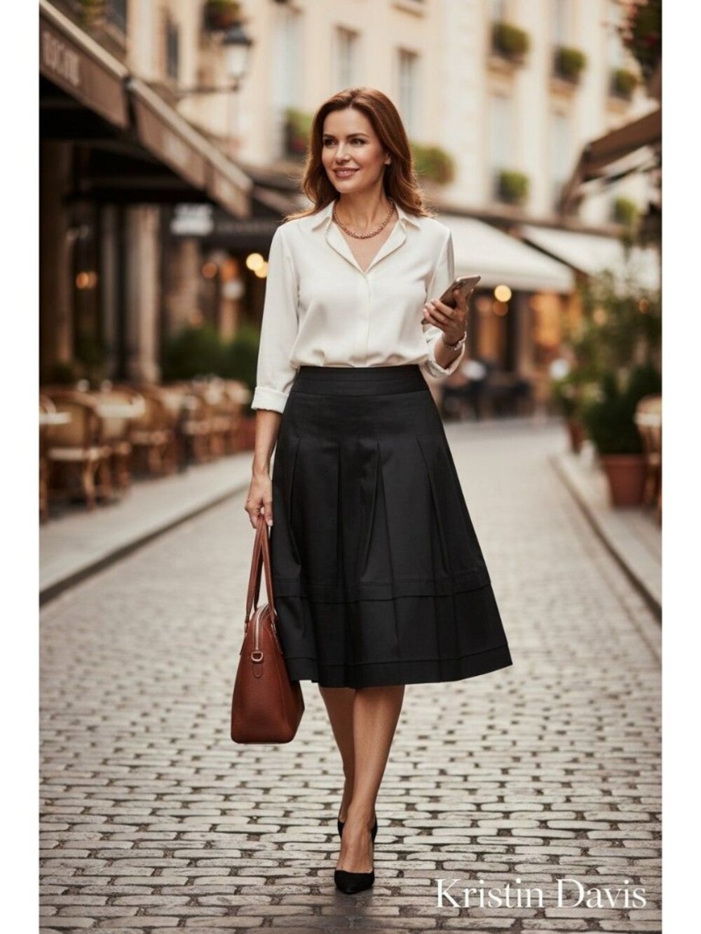 Kristin Davis Black Pleated Cotton A-Line Skirt Womens Size 6